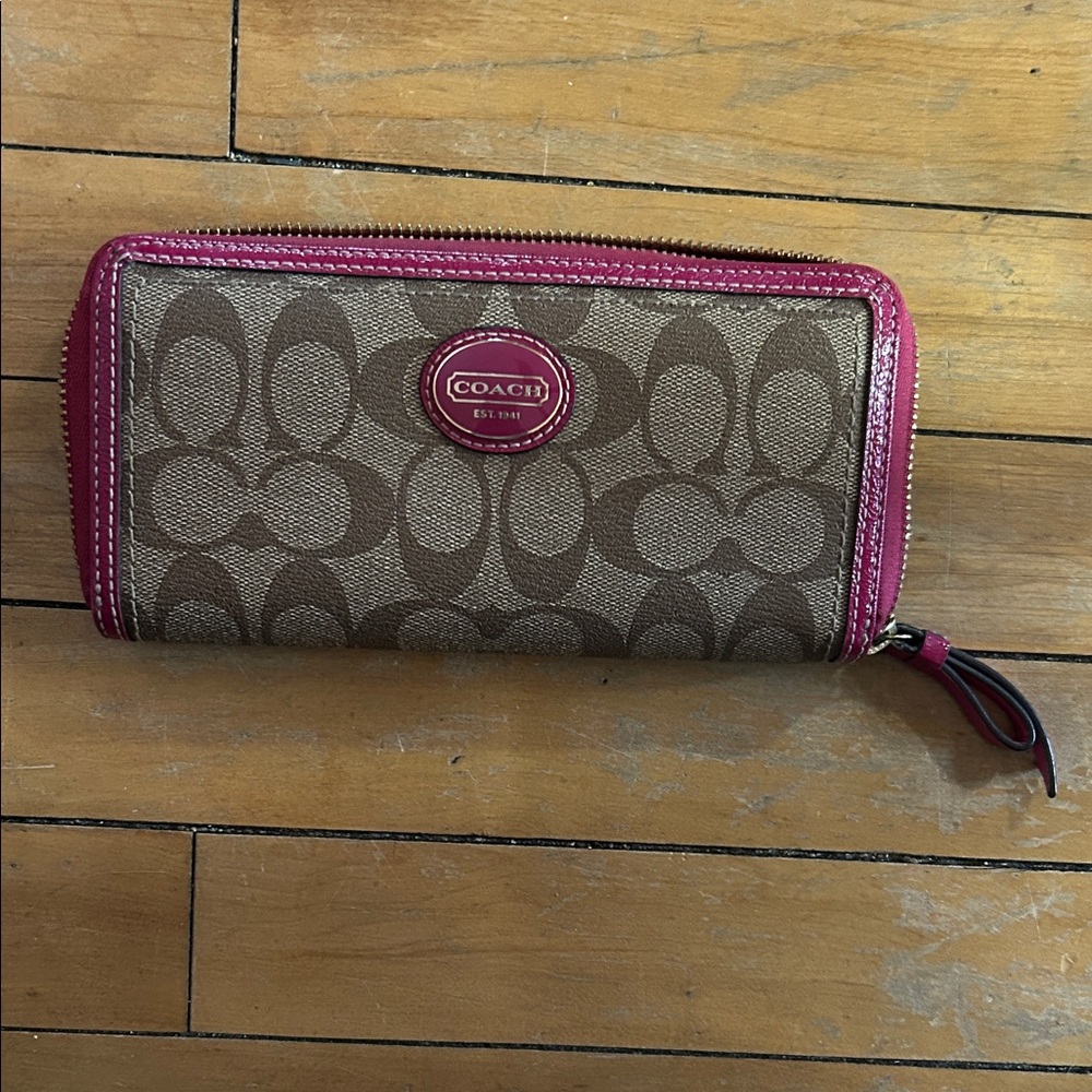 Coach Tan and Pink Signature Wallet